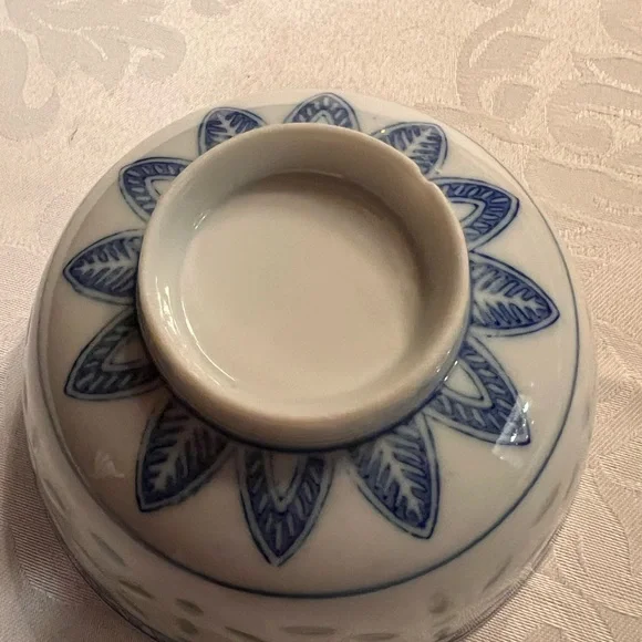 Two Porcelain Blue and White Rice grain Bowl with Bat and Lotus plant symbol. - Picture 4 of 13